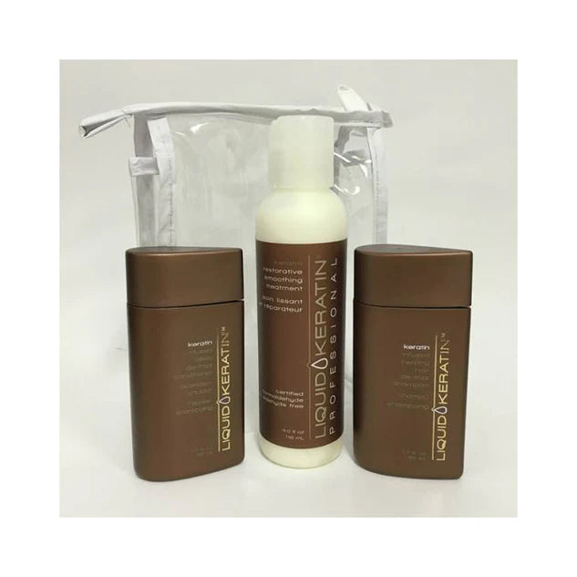 LIQUID KERATIN Starter Kit - Restorative, Infused De-Frizz Conditioner, Infused De-Frizz Shampoo Model