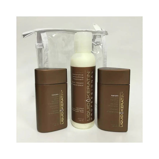 LIQUID KERATIN Starter Kit - Restorative, Infused De-Frizz Conditioner, Infused De-Frizz Shampoo Model